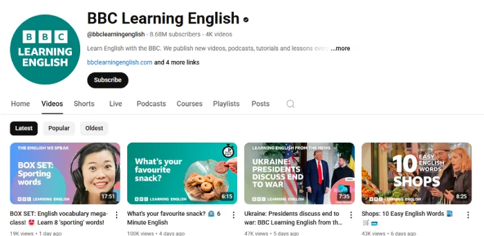 Channel youtube BBC Learning English