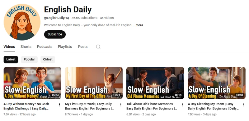 channel youtube english daily