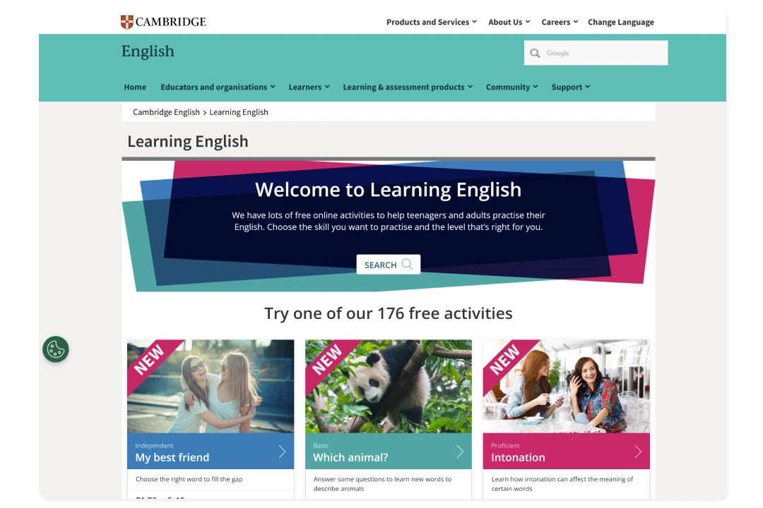 website cambridge learning english