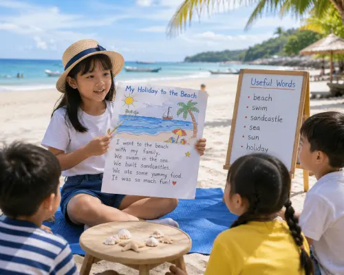 cerita liburan bahasa inggris ke pantai