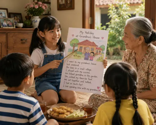 cerita liburan bahasa inggris ke rumah nenek